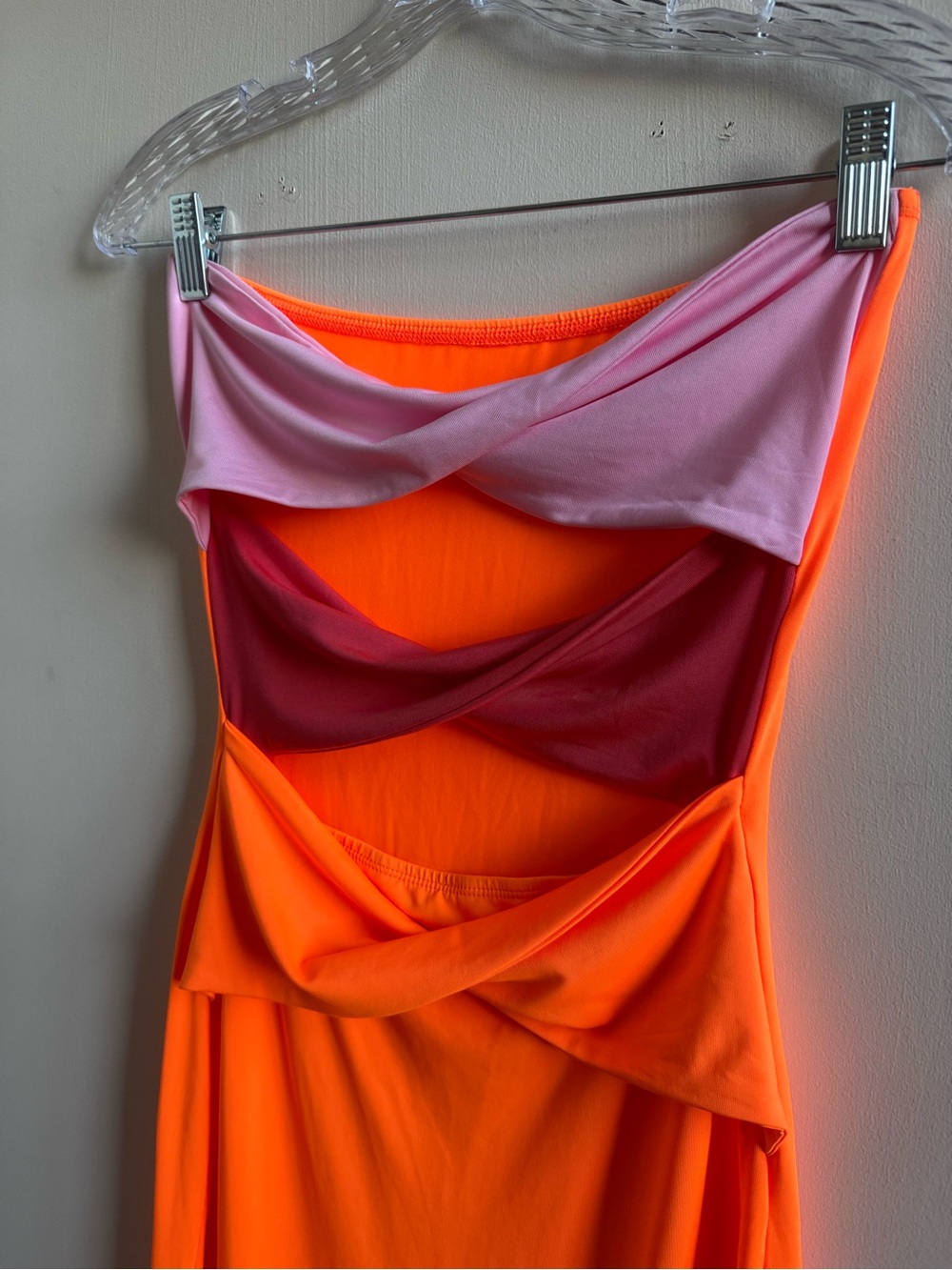 Neon Orange Cutout Maxi Dress with Pink and Fuchsia Accents - Picture 3 of 4